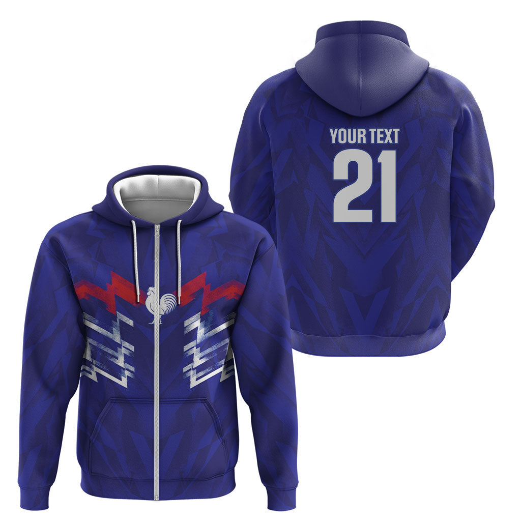 2026 Autumn Rugby Nations France Custom Zip Hoodie Red Blue Stripes Grunge Style