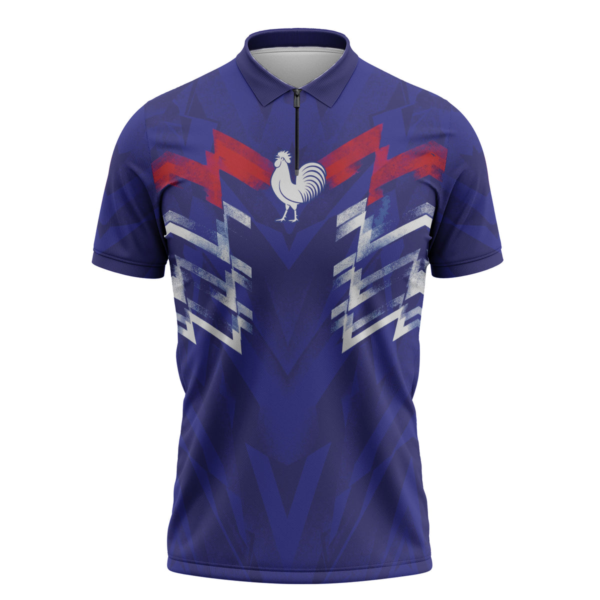 2026 Autumn Rugby Nations France Custom Zipper Polo Shirt Red Blue Stripes Grunge Style