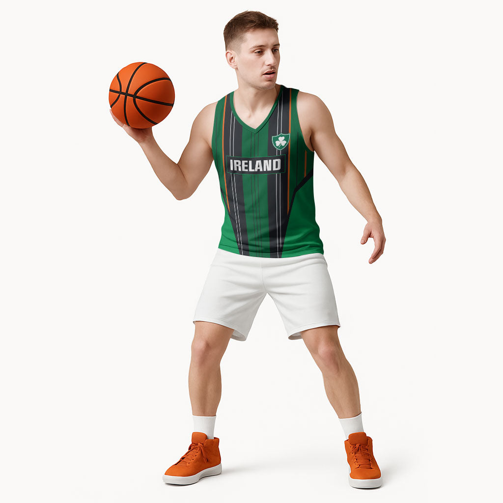 2026 Autumn Rugby Nations Ireland Custom Basketball Jersey Shamrock Gold Green Stripes Style