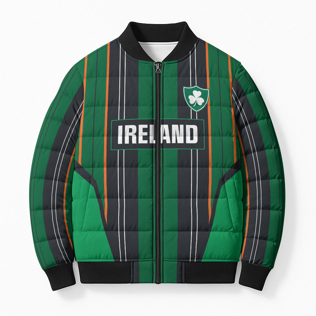 2026 Autumn Rugby Nations Ireland Custom Bomber Puffer Jacket Shamrock Gold Green Stripes Style