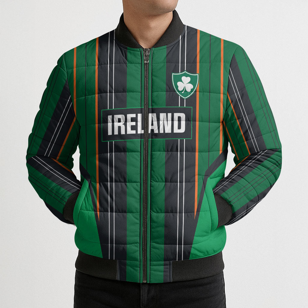 2026 Autumn Rugby Nations Ireland Custom Bomber Puffer Jacket Shamrock Gold Green Stripes Style