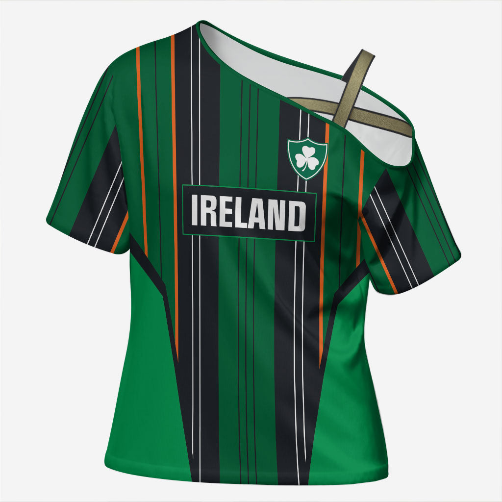 2026 Autumn Rugby Nations Ireland Custom Cross Shoulder Shirt Shamrock Gold Green Stripes Style