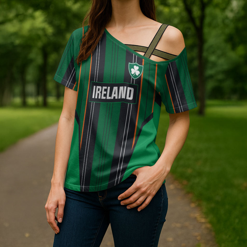 2026 Autumn Rugby Nations Ireland Custom Cross Shoulder Shirt Shamrock Gold Green Stripes Style