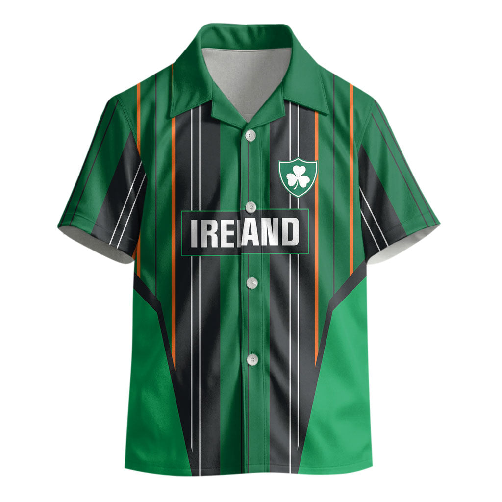 2026 Autumn Rugby Nations Ireland Custom Kid Hawaiian Shirt Shamrock Gold Green Stripes Style
