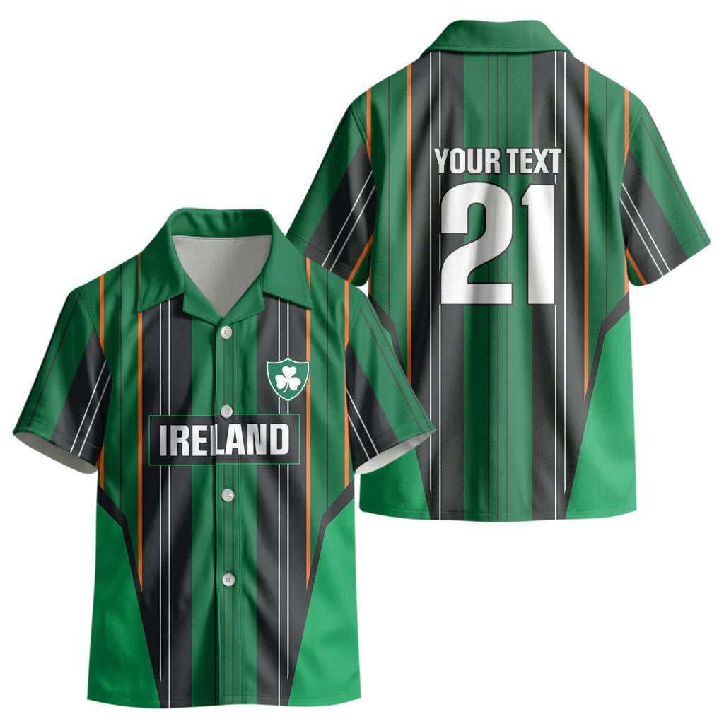2026 Autumn Rugby Nations Ireland Custom Kid Hawaiian Shirt Shamrock Gold Green Stripes Style