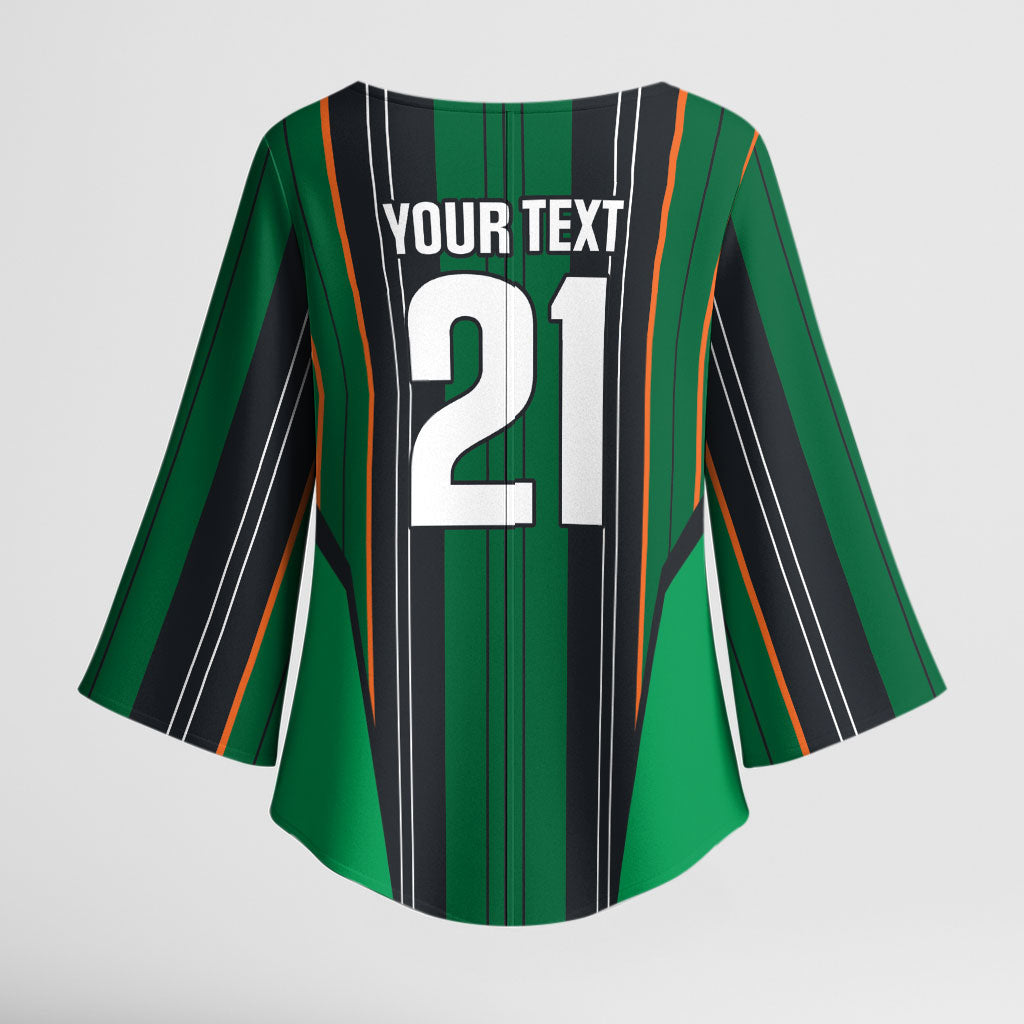 2026 Autumn Rugby Nations Ireland Custom Kimono Sleeve Blouse Shamrock Gold Green Stripes Style