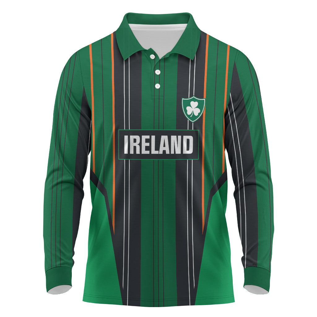 2026 Autumn Rugby Nations Ireland Custom Long Sleeve Polo Shirt Shamrock Gold Green Stripes Style