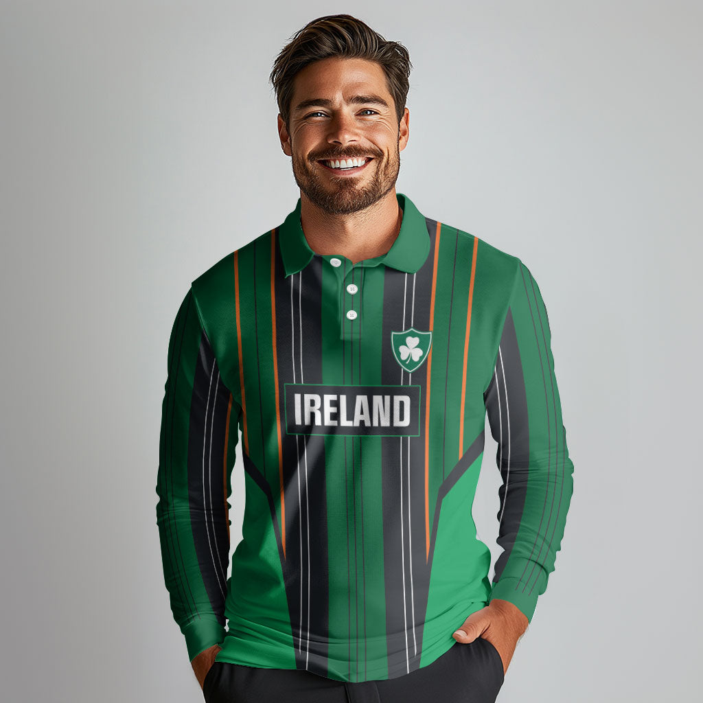 2026 Autumn Rugby Nations Ireland Custom Long Sleeve Polo Shirt Shamrock Gold Green Stripes Style
