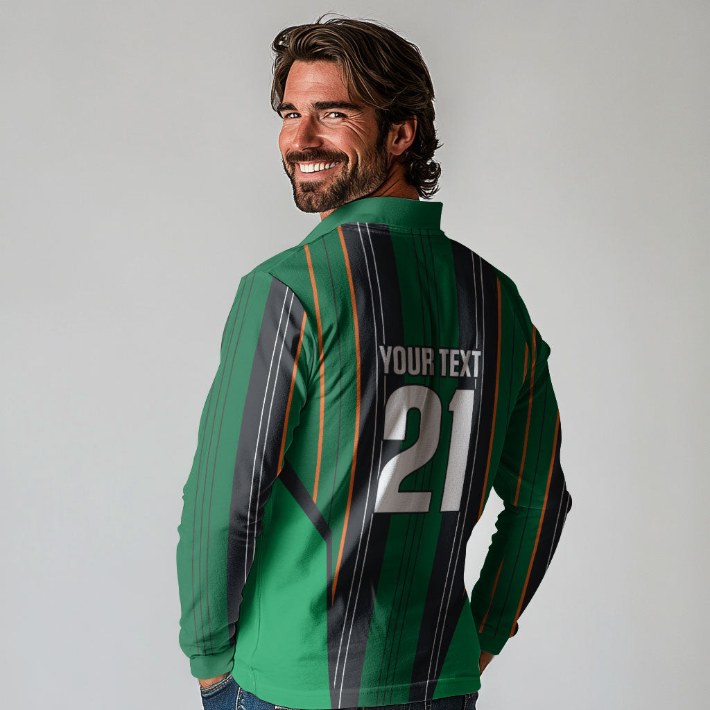 2026 Autumn Rugby Nations Ireland Custom Long Sleeve Polo Shirt Shamrock Gold Green Stripes Style