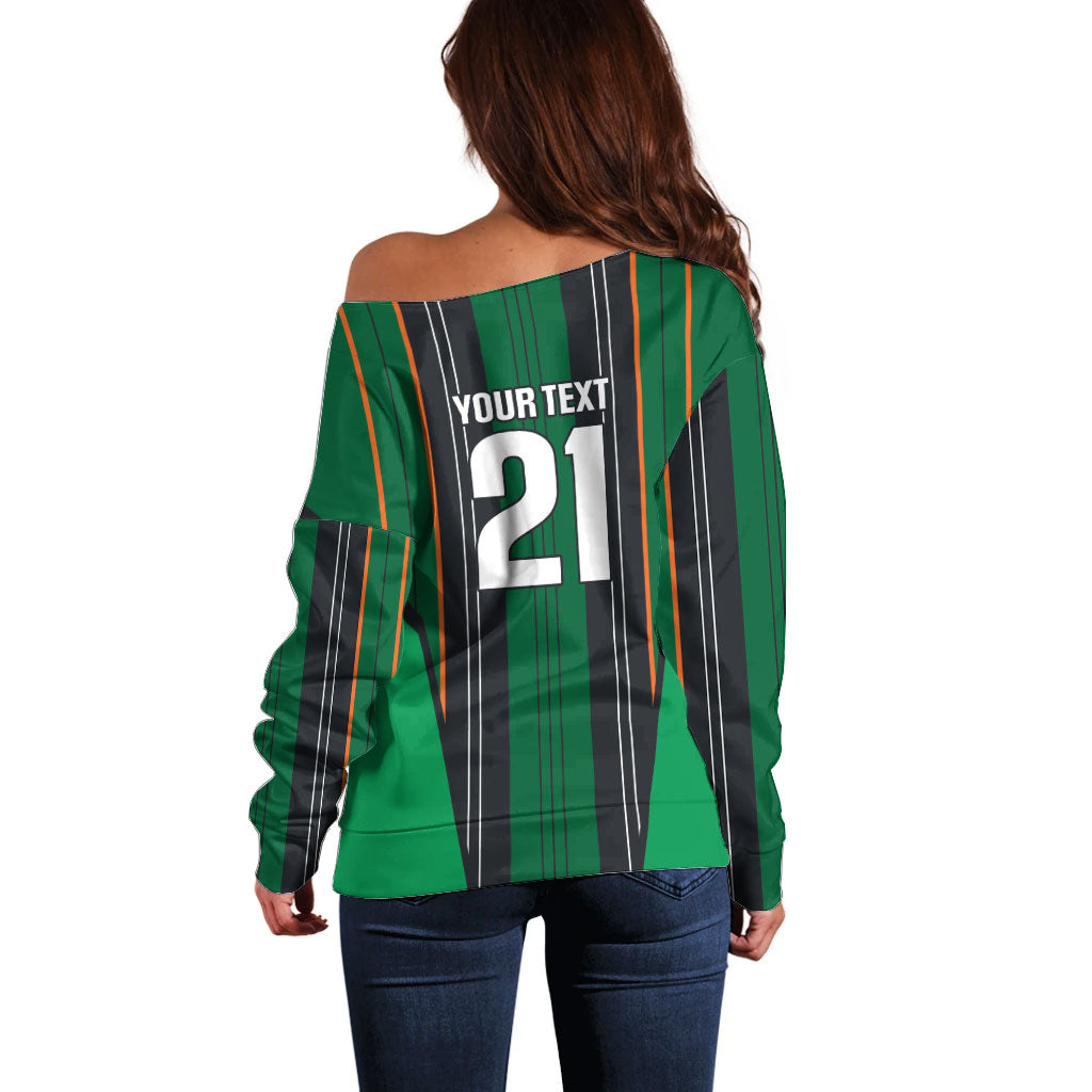 2026 Autumn Rugby Nations Ireland Custom Off Shoulder Sweater Shamrock Gold Green Stripes Style