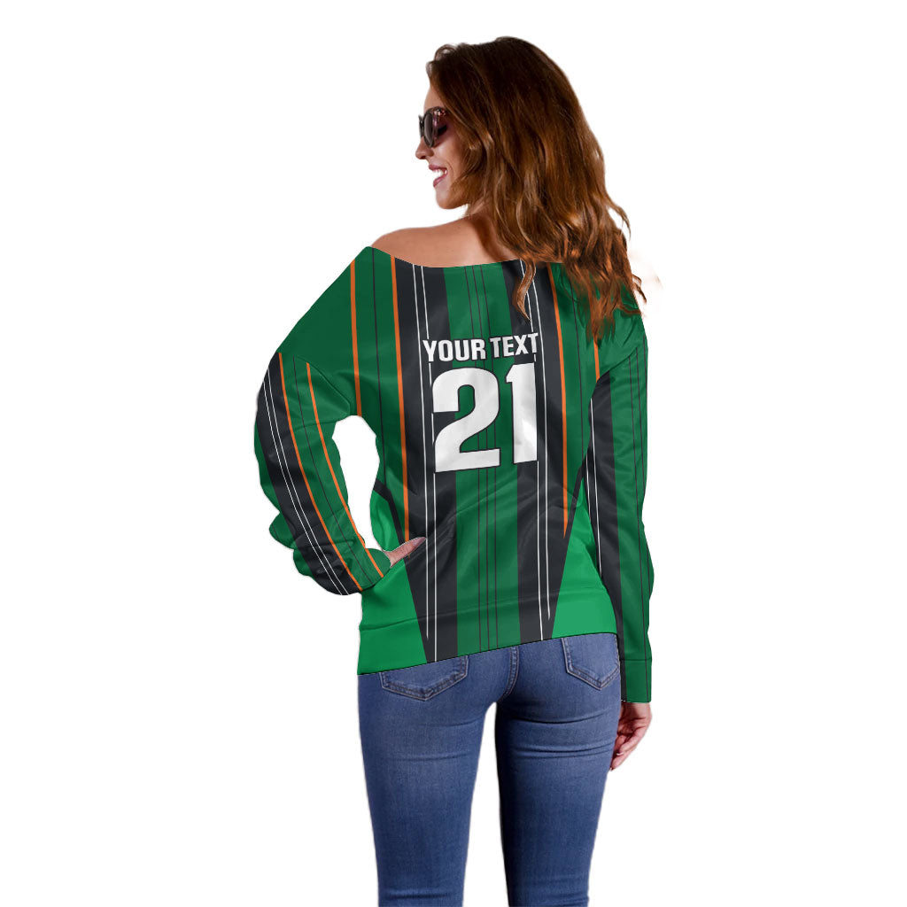 2026 Autumn Rugby Nations Ireland Custom Off Shoulder Sweater Shamrock Gold Green Stripes Style