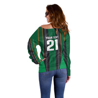 2026 Autumn Rugby Nations Ireland Custom Off Shoulder Sweater Shamrock Gold Green Stripes Style