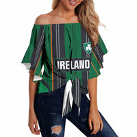 2026 Autumn Rugby Nations Ireland Custom Off Shoulder Wrap Waist Top Shamrock Gold Green Stripes Style