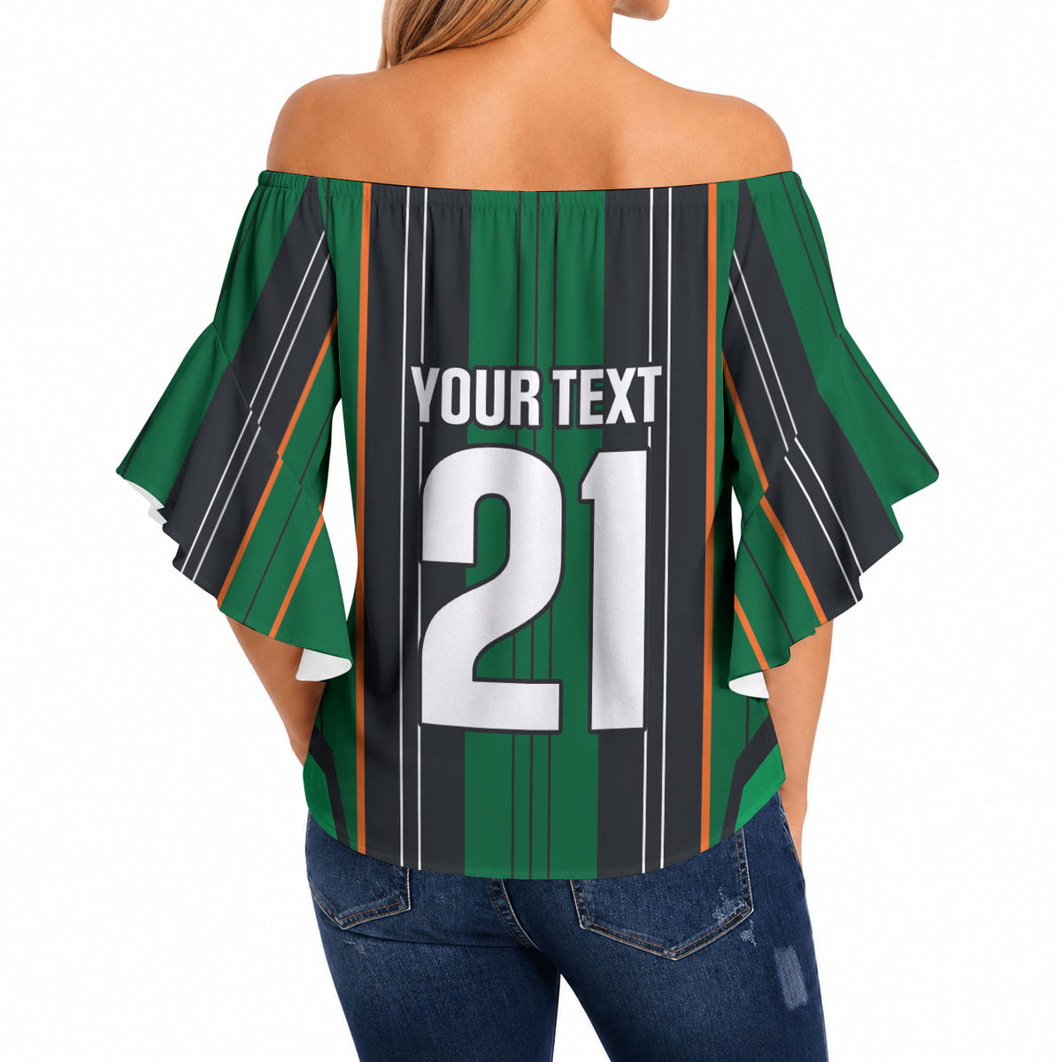 2026 Autumn Rugby Nations Ireland Custom Off Shoulder Wrap Waist Top Shamrock Gold Green Stripes Style