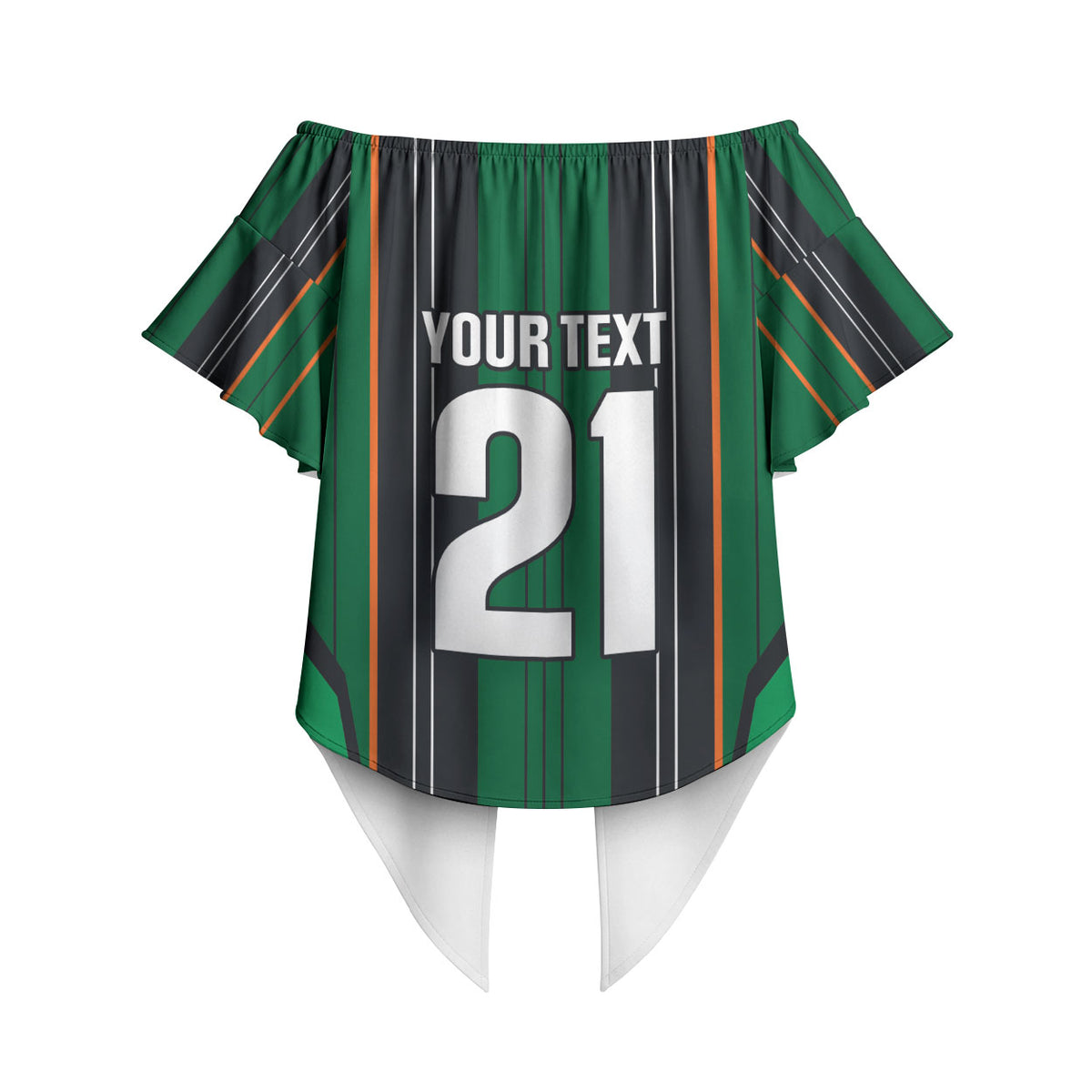 2026 Autumn Rugby Nations Ireland Custom Off Shoulder Wrap Waist Top Shamrock Gold Green Stripes Style