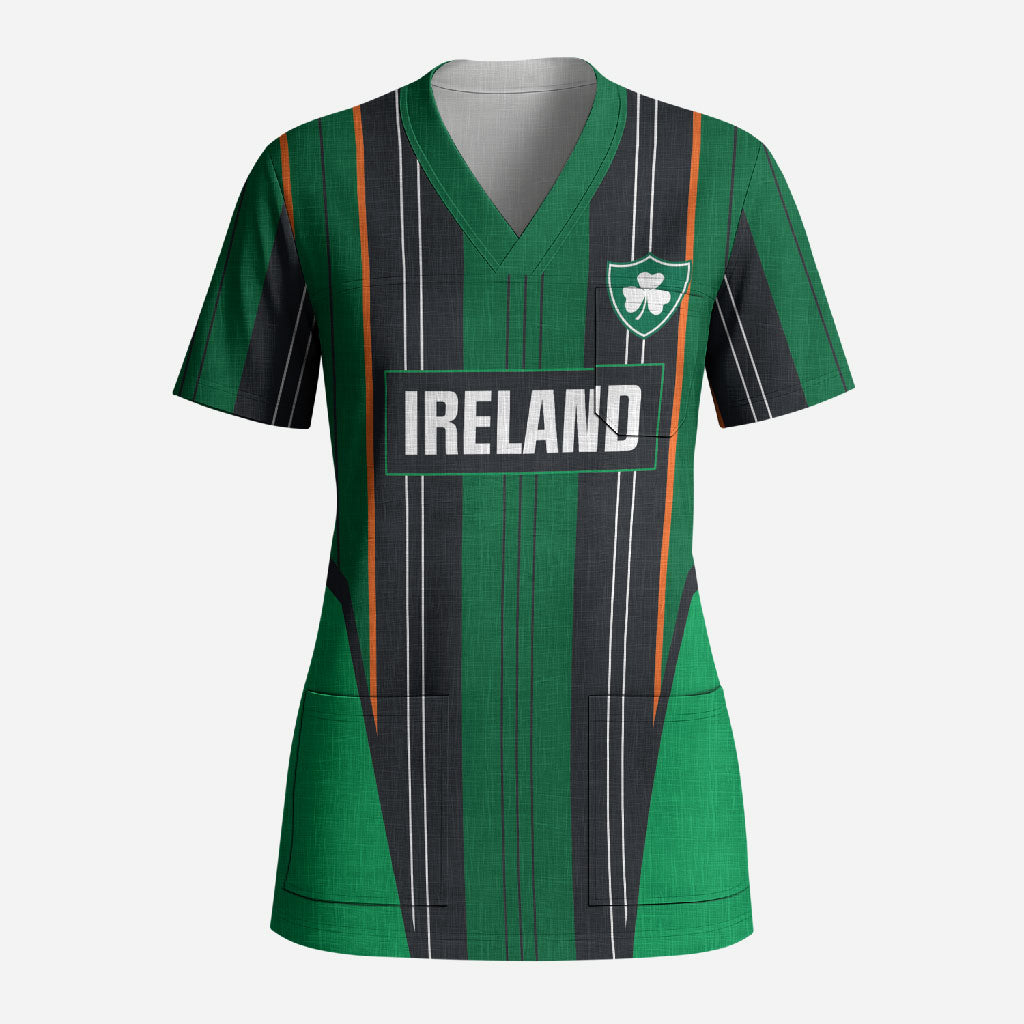 2026 Autumn Rugby Nations Ireland Custom Scrub Top Shamrock Gold Green Stripes Style
