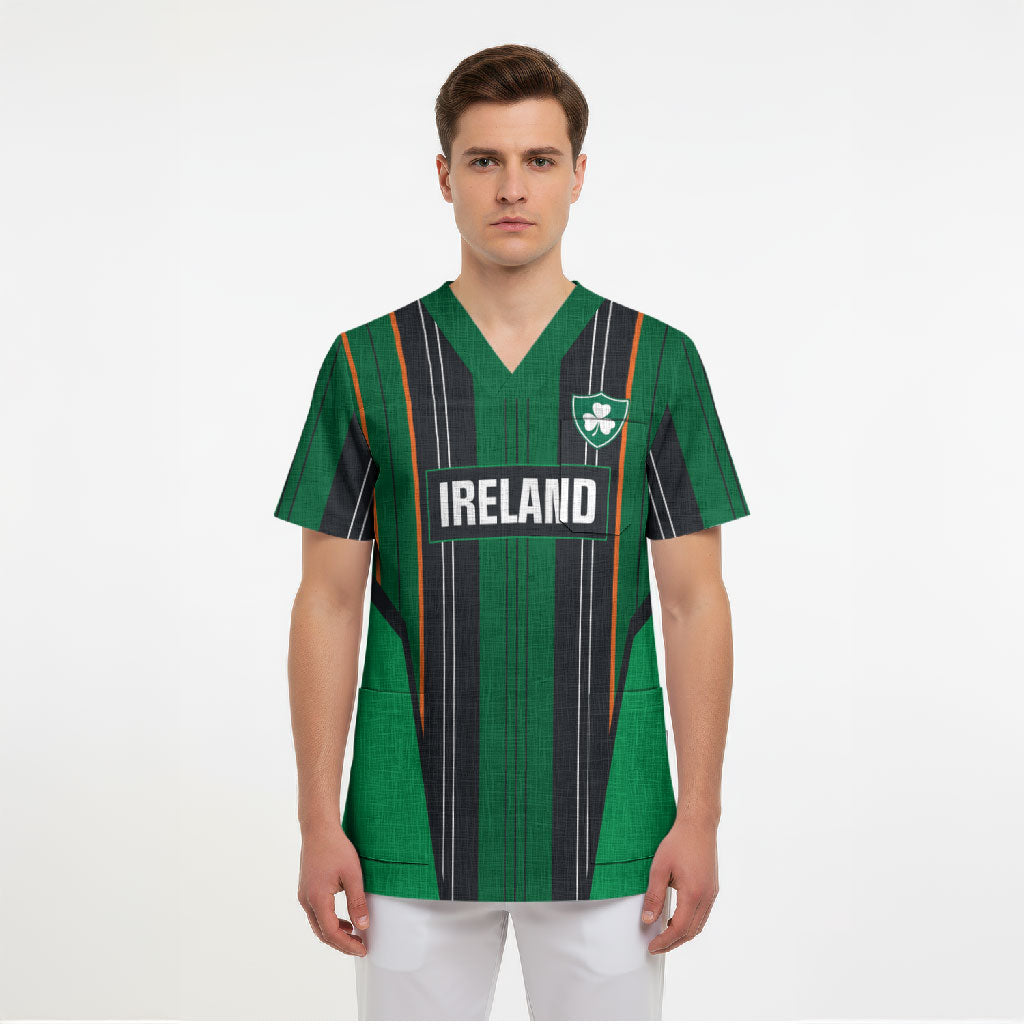 2026 Autumn Rugby Nations Ireland Custom Scrub Top Shamrock Gold Green Stripes Style