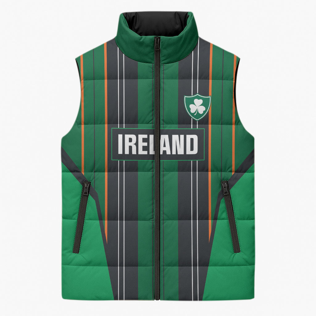 2026 Autumn Rugby Nations Ireland Custom Sleeveless Puffer Jacket Shamrock Gold Green Stripes Style