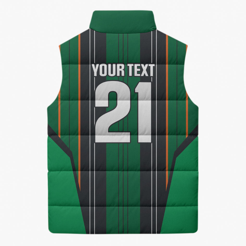 2026 Autumn Rugby Nations Ireland Custom Sleeveless Puffer Jacket Shamrock Gold Green Stripes Style