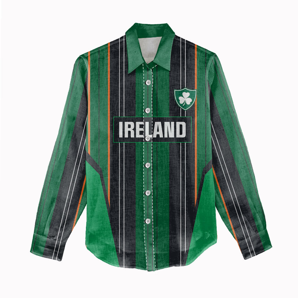 2026 Autumn Rugby Nations Ireland Custom Women Casual Shirt Shamrock Gold Green Stripes Style