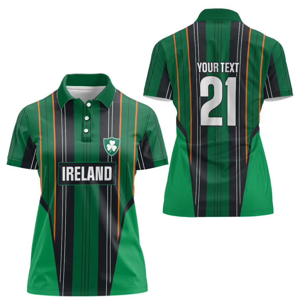 2026 Autumn Rugby Nations Ireland Custom Women Polo Shirt Shamrock Gold Green Stripes Style