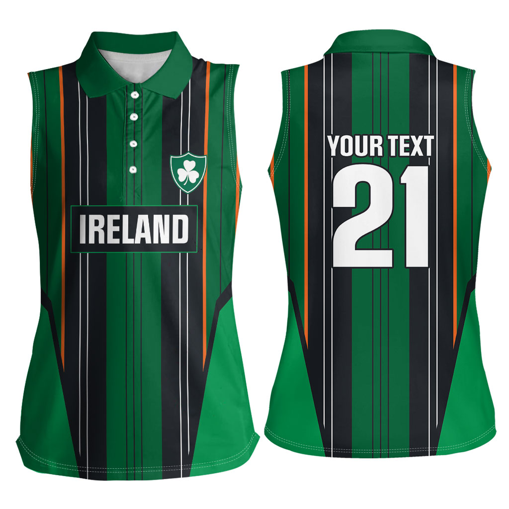 2026 Autumn Rugby Nations Ireland Custom Women Sleeveless Polo Shirt Shamrock Gold Green Stripes Style
