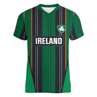 2026 Autumn Rugby Nations Ireland Custom Women V-Neck T-Shirt Shamrock Gold Green Stripes Style