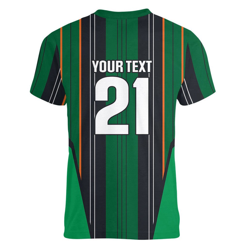 2026 Autumn Rugby Nations Ireland Custom Women V-Neck T-Shirt Shamrock Gold Green Stripes Style