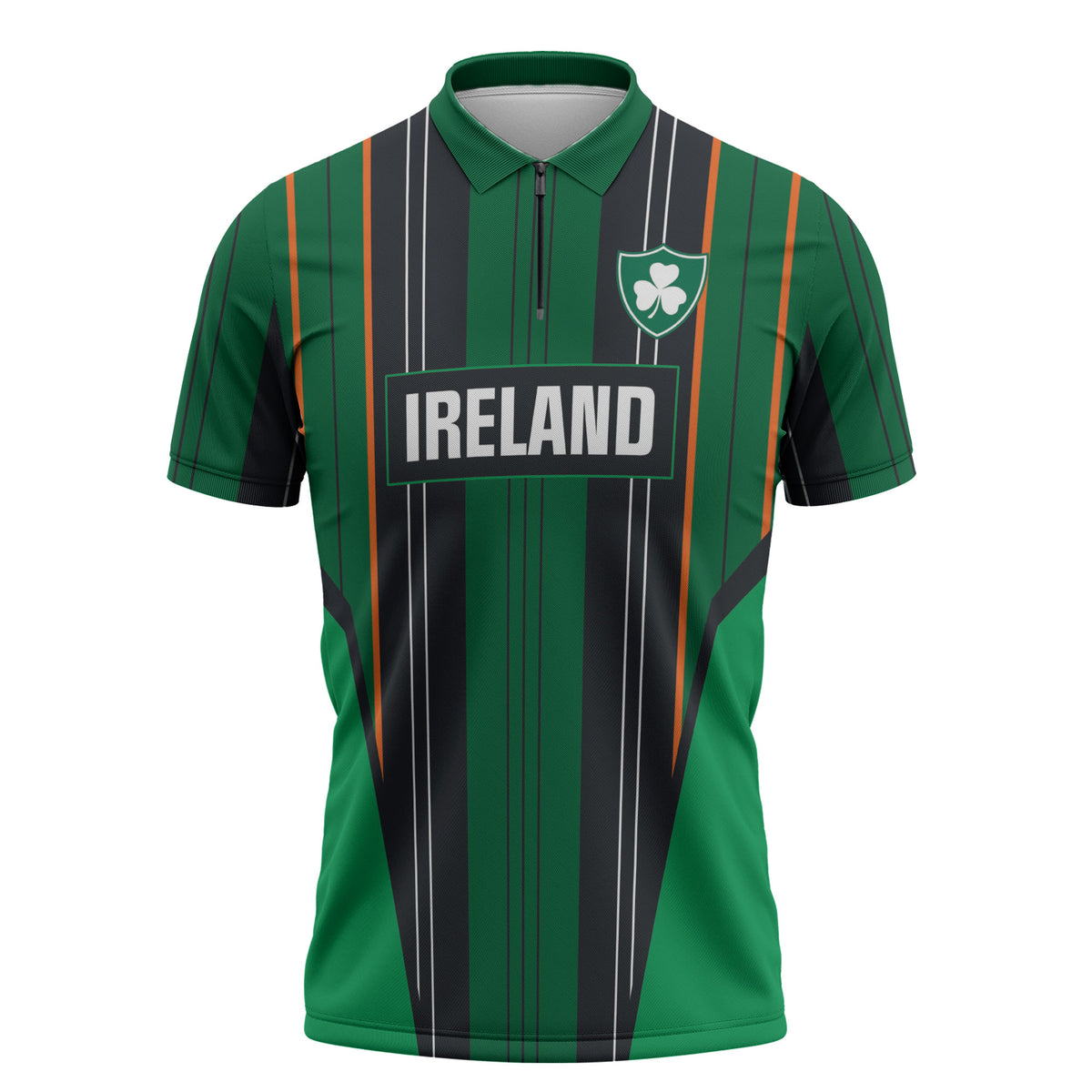 2026 Autumn Rugby Nations Ireland Custom Zipper Polo Shirt Shamrock Gold Green Stripes Style