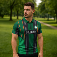 2026 Autumn Rugby Nations Ireland Custom Zipper Polo Shirt Shamrock Gold Green Stripes Style