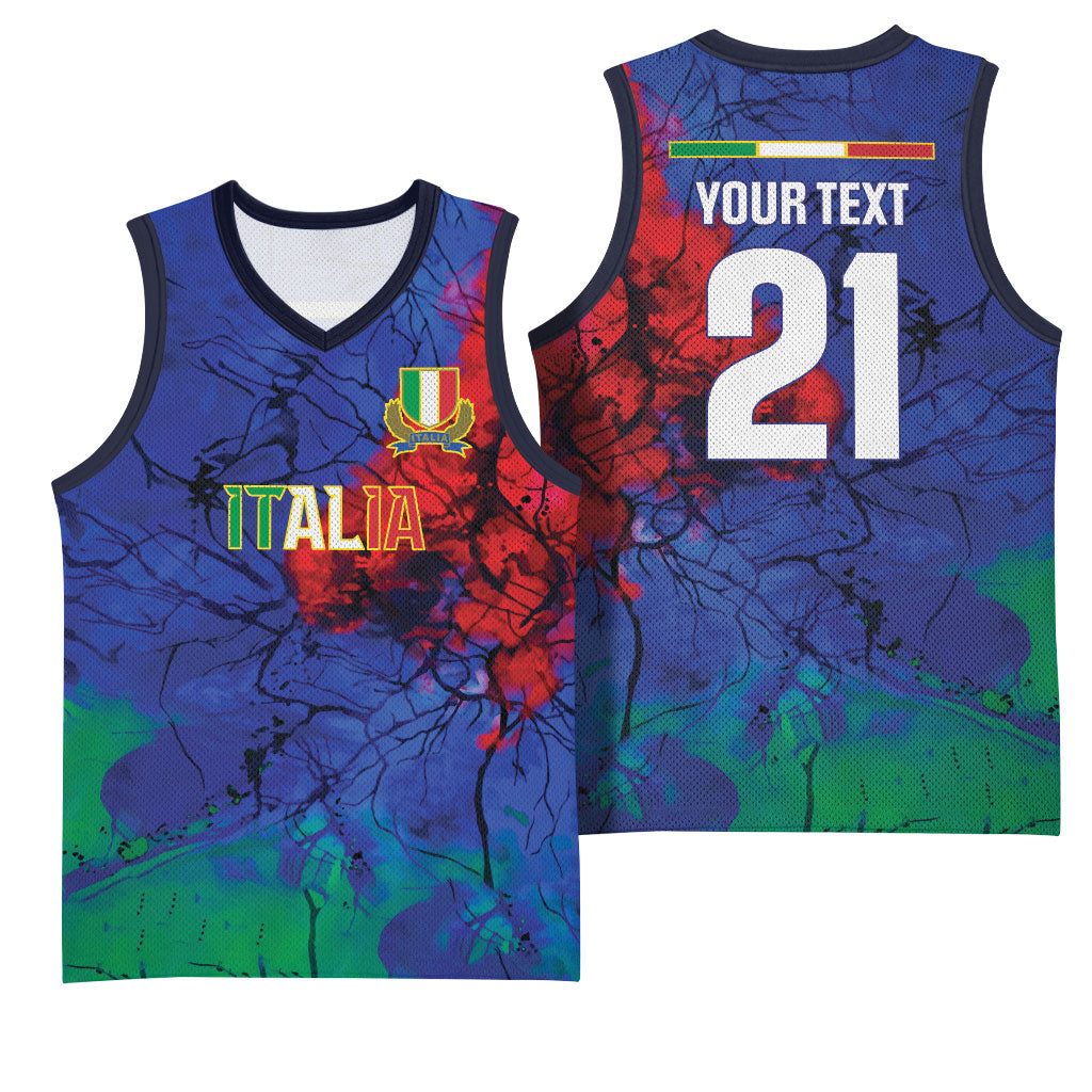 2026 Autumn Rugby Nations Italy Custom Basketball Jersey Flag Italian Watercolour Art