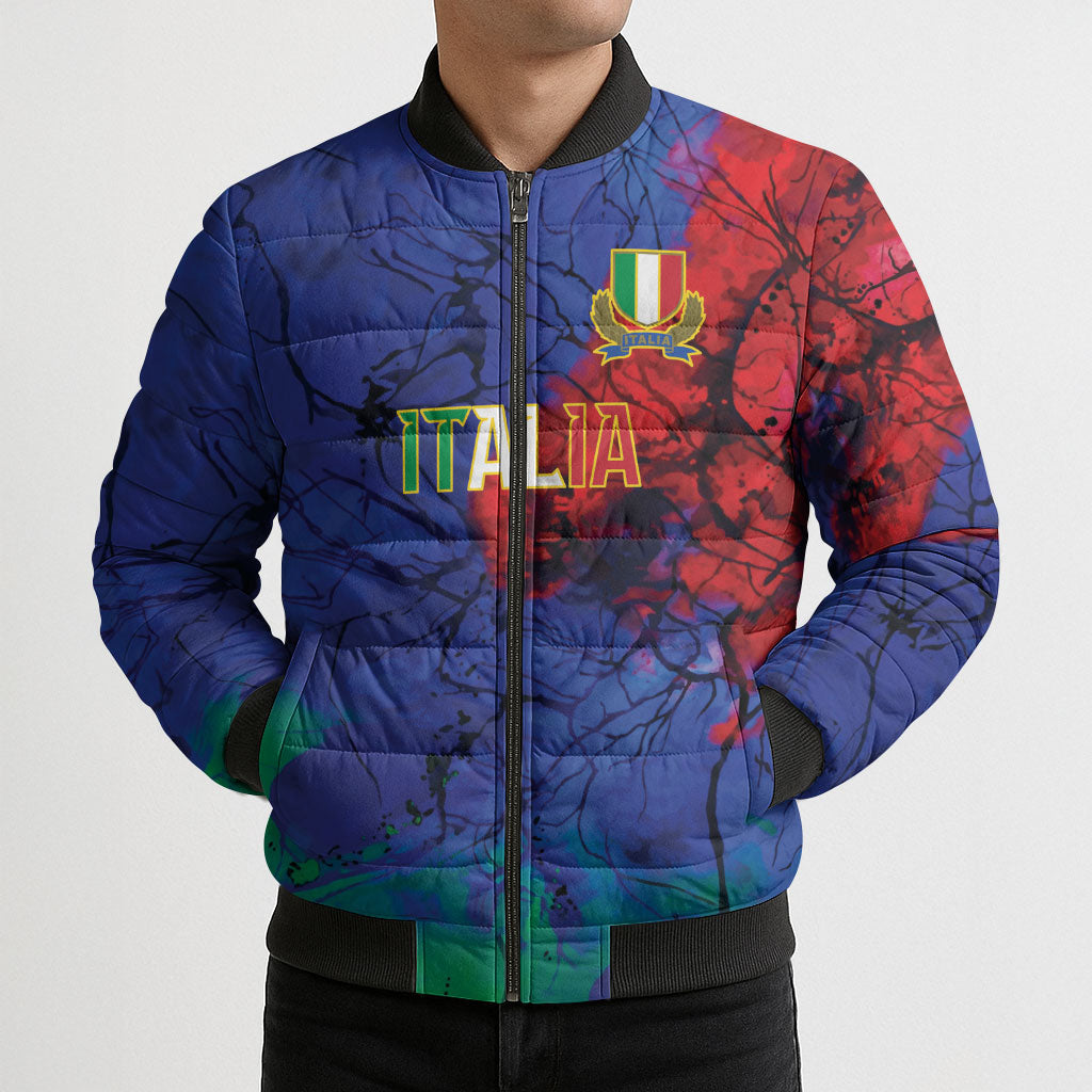 2026 Autumn Rugby Nations Italy Custom Bomber Puffer Jacket Flag Italian Watercolour Art