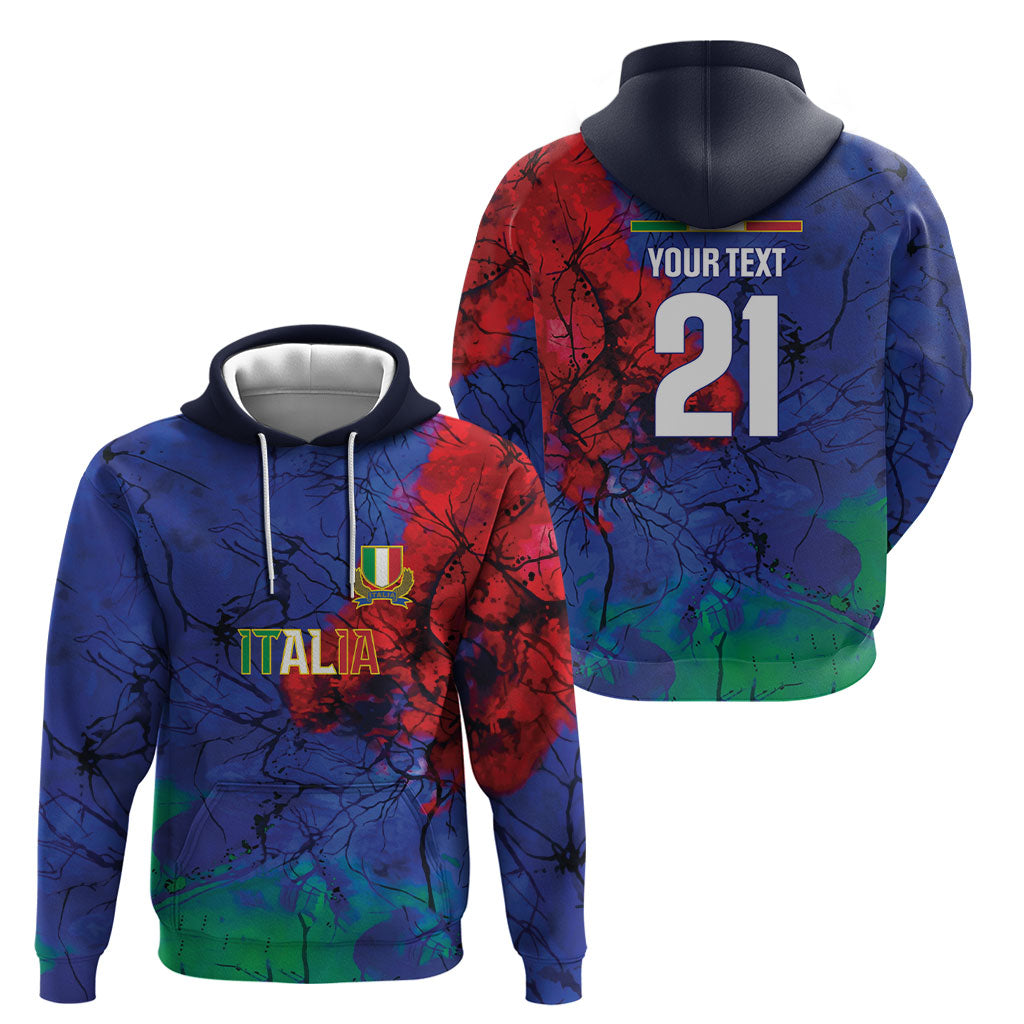 2026 Autumn Rugby Nations Italy Custom Hoodie Flag Italian Watercolour Art