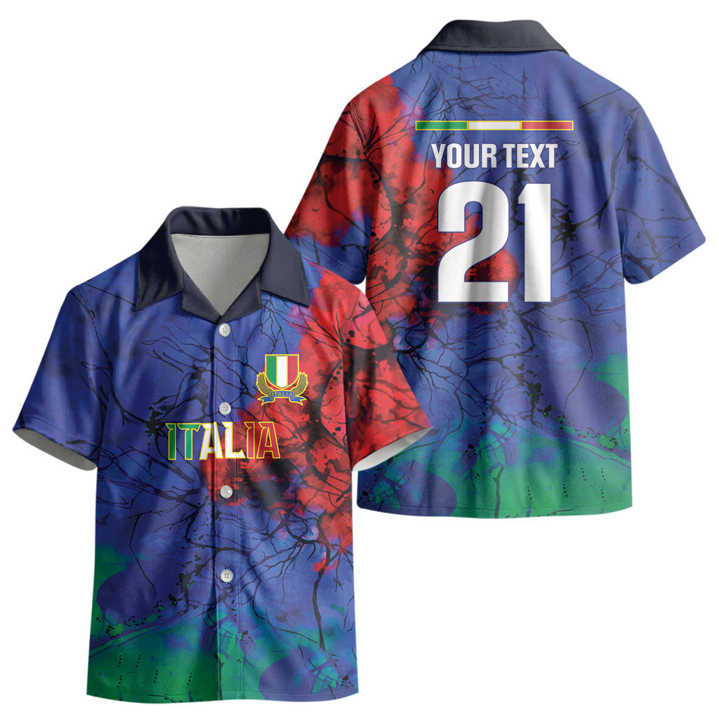 2026 Autumn Rugby Nations Italy Custom Kid Hawaiian Shirt Flag Italian Watercolour Art