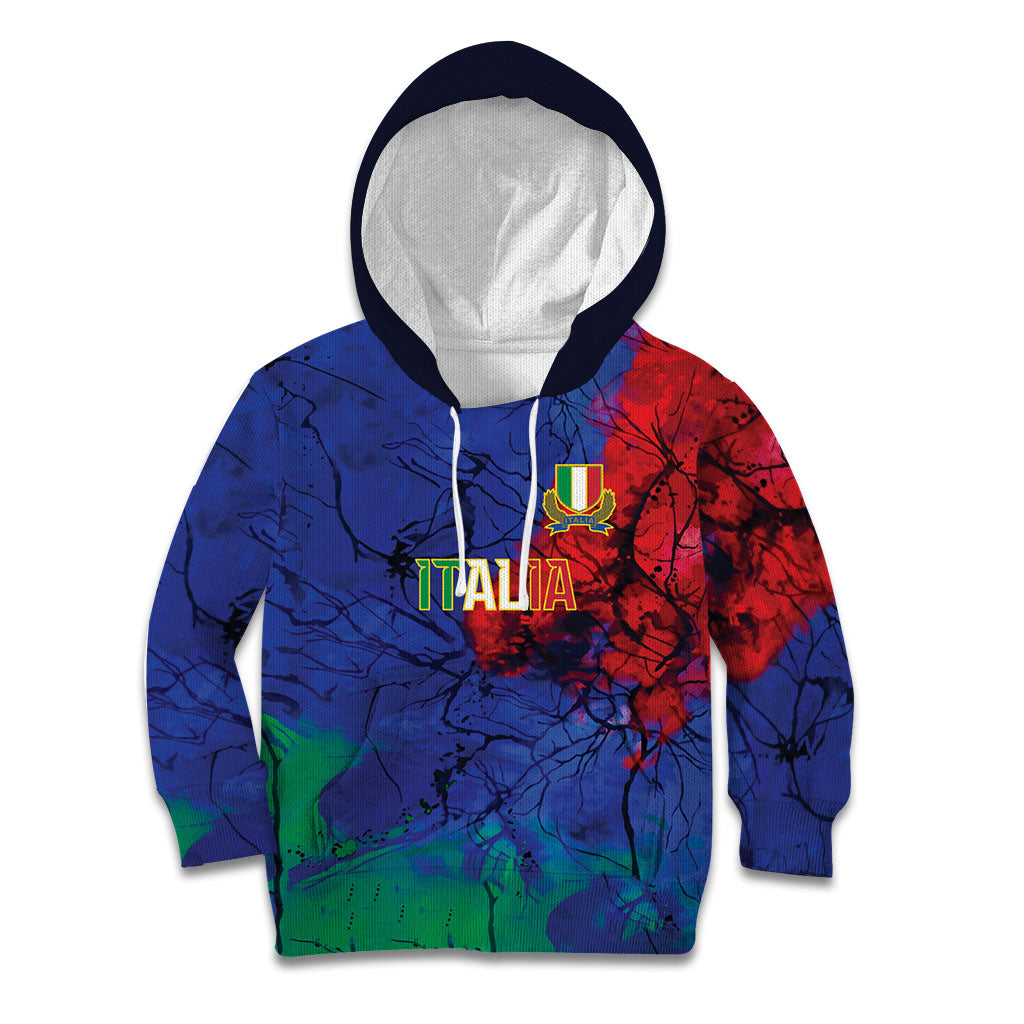 2026 Autumn Rugby Nations Italy Custom Kid Hoodie Flag Italian Watercolour Art