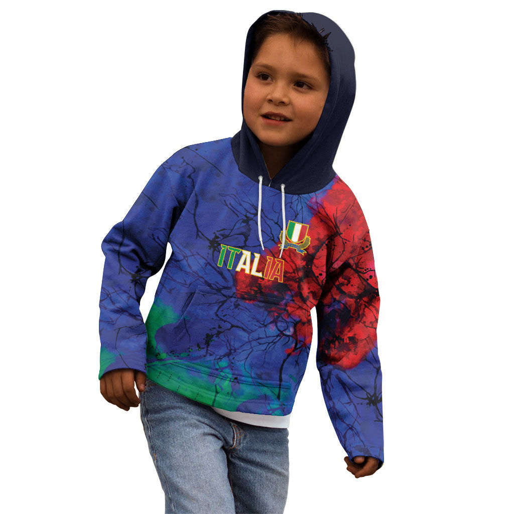 2026 Autumn Rugby Nations Italy Custom Kid Hoodie Flag Italian Watercolour Art