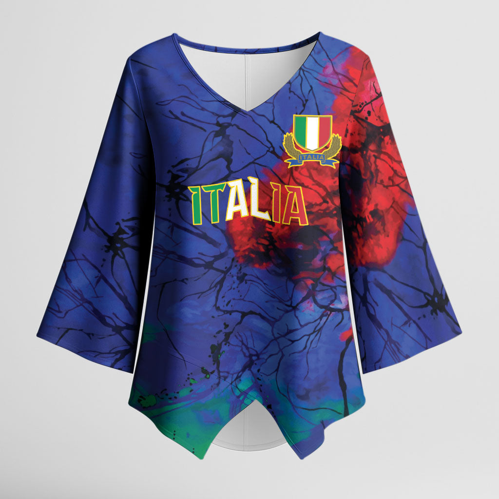 2026 Autumn Rugby Nations Italy Custom Kimono Sleeve Blouse Flag Italian Watercolour Art