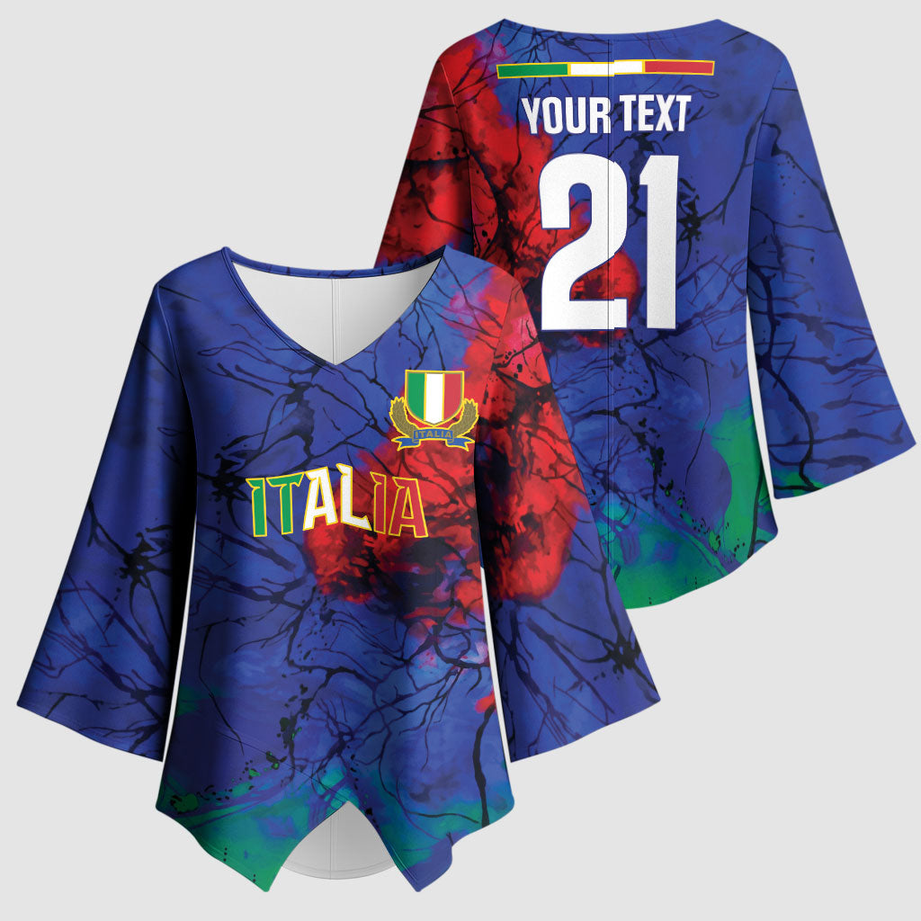 2026 Autumn Rugby Nations Italy Custom Kimono Sleeve Blouse Flag Italian Watercolour Art
