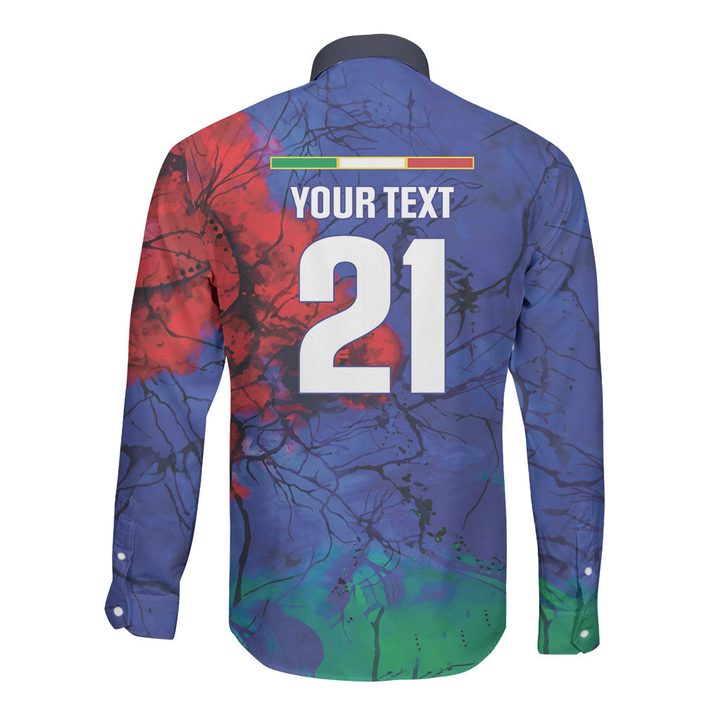 2026 Autumn Rugby Nations Italy Custom Long Sleeve Button Shirt Flag Italian Watercolour Art