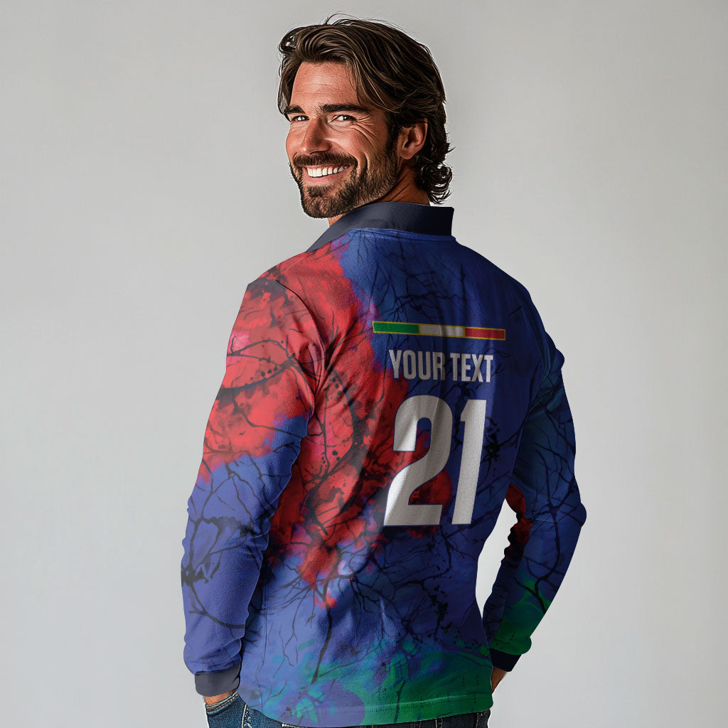 2026 Autumn Rugby Nations Italy Custom Long Sleeve Polo Shirt Flag Italian Watercolour Art