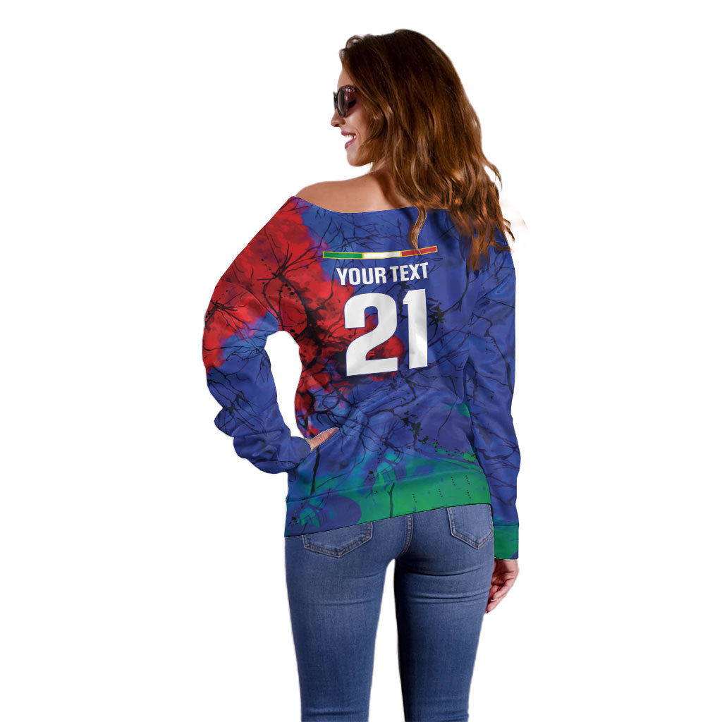 2026 Autumn Rugby Nations Italy Custom Off Shoulder Sweater Flag Italian Watercolour Art
