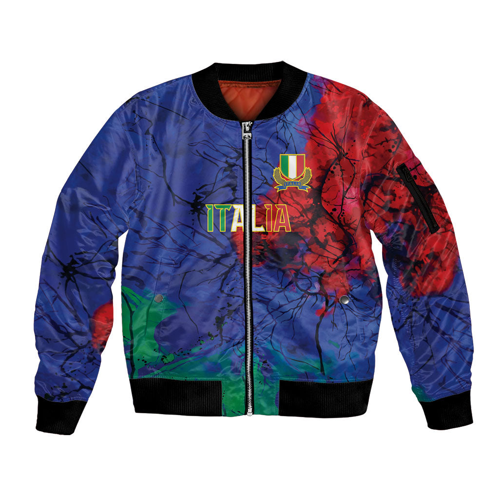 2026 Autumn Rugby Nations Italy Custom Sleeve Zip Bomber Jacket Flag Italian Watercolour Art