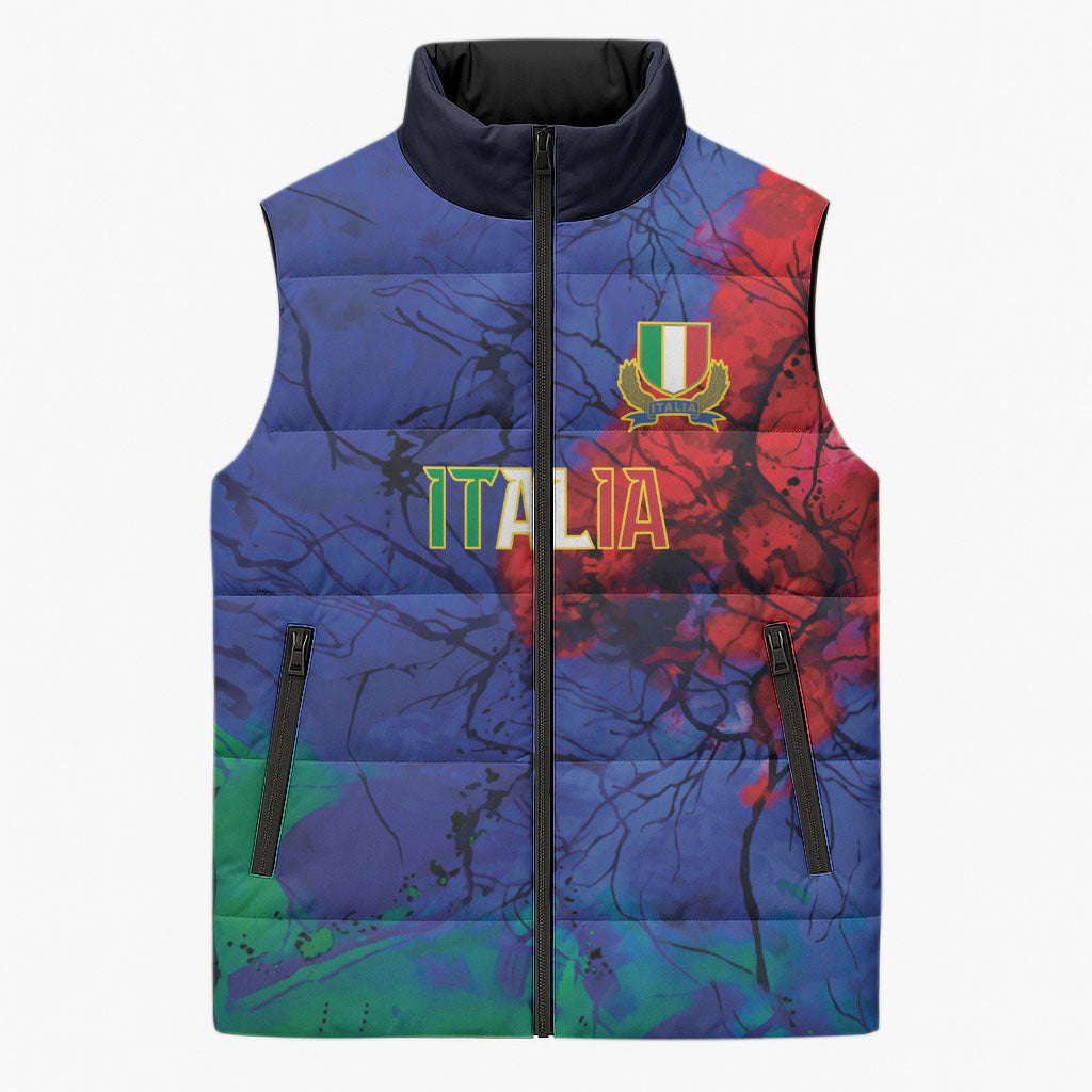 2026 Autumn Rugby Nations Italy Custom Sleeveless Puffer Jacket Flag Italian Watercolour Art