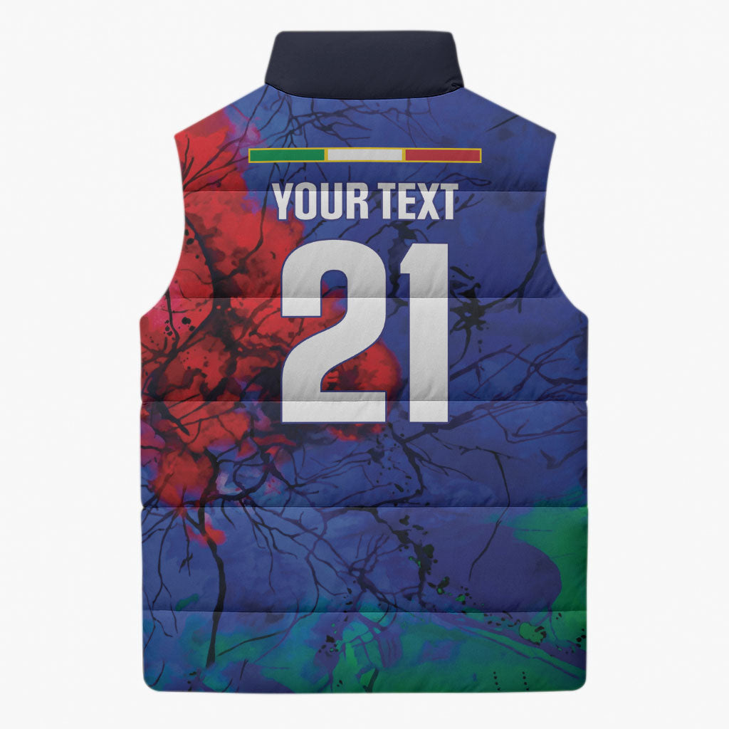 2026 Autumn Rugby Nations Italy Custom Sleeveless Puffer Jacket Flag Italian Watercolour Art