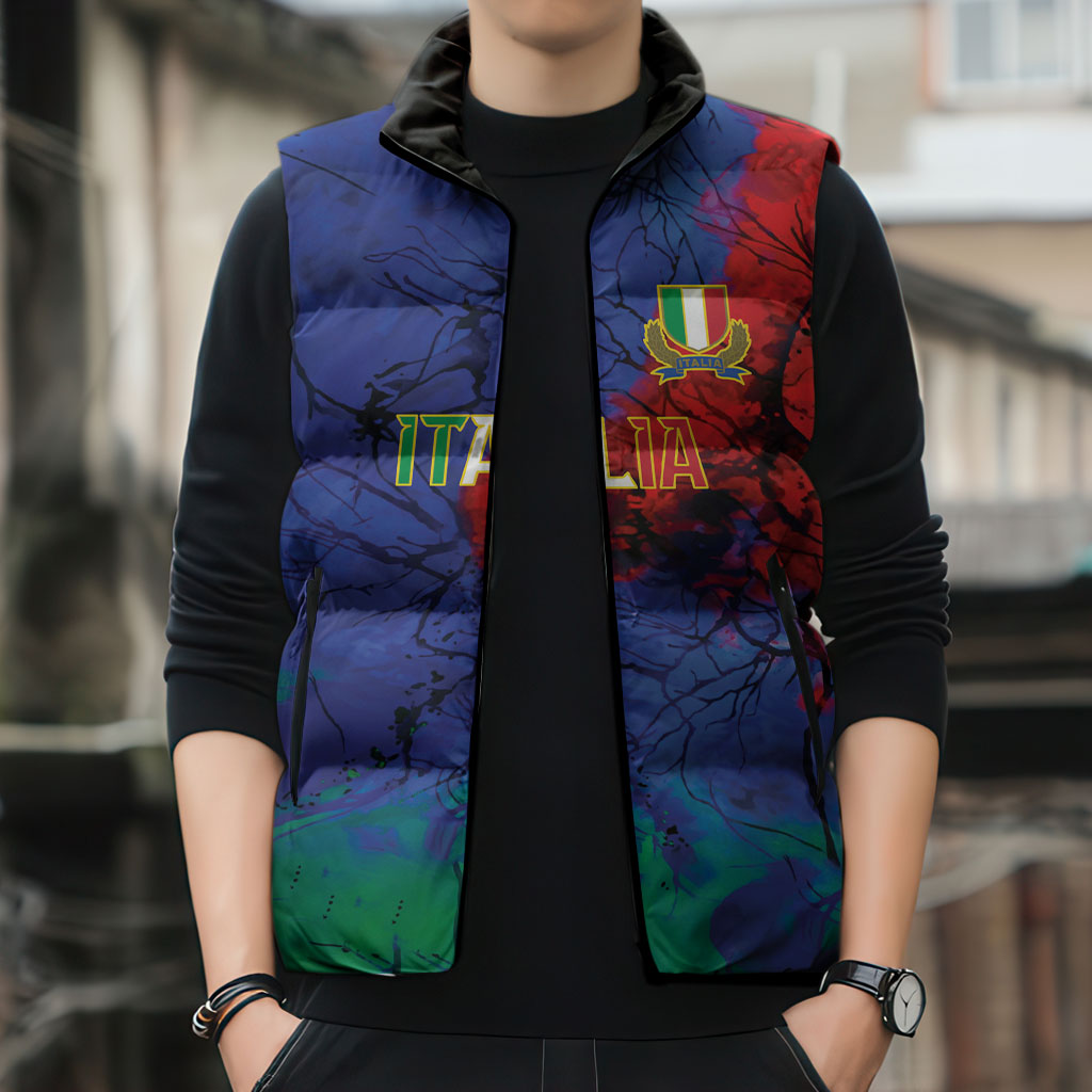 2026 Autumn Rugby Nations Italy Custom Sleeveless Puffer Jacket Flag Italian Watercolour Art