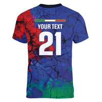 2026 Autumn Rugby Nations Italy Custom Women V-Neck T-Shirt Flag Italian Watercolour Art