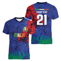 2026 Autumn Rugby Nations Italy Custom Women V-Neck T-Shirt Flag Italian Watercolour Art