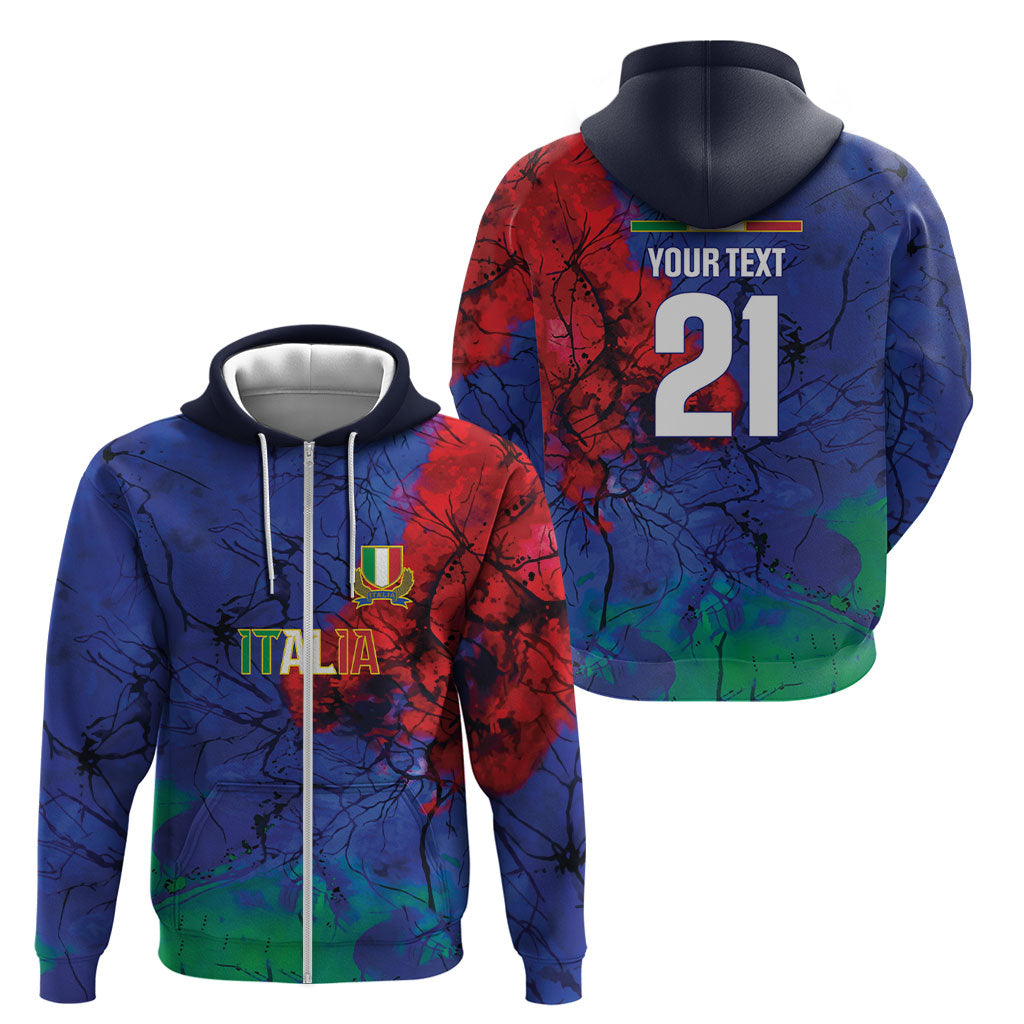 2026 Autumn Rugby Nations Italy Custom Zip Hoodie Flag Italian Watercolour Art
