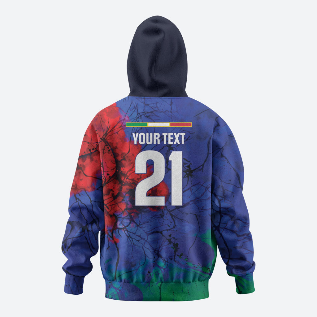 2026 Autumn Rugby Nations Italy Custom Zip Hoodie Flag Italian Watercolour Art