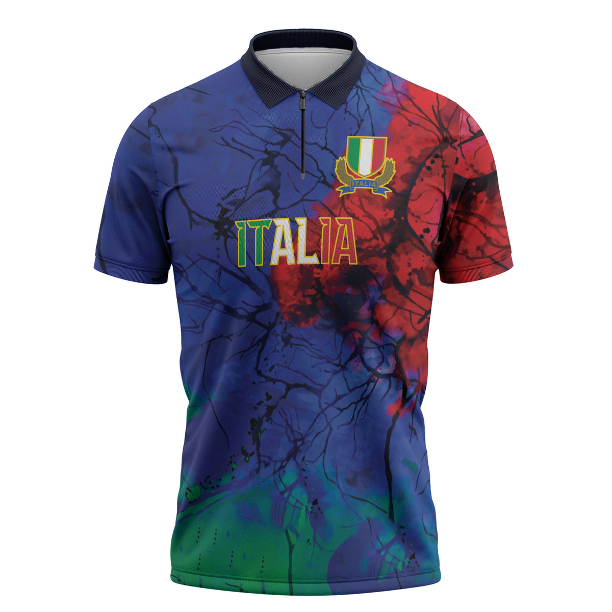 2026 Autumn Rugby Nations Italy Custom Zipper Polo Shirt Flag Italian Watercolour Art